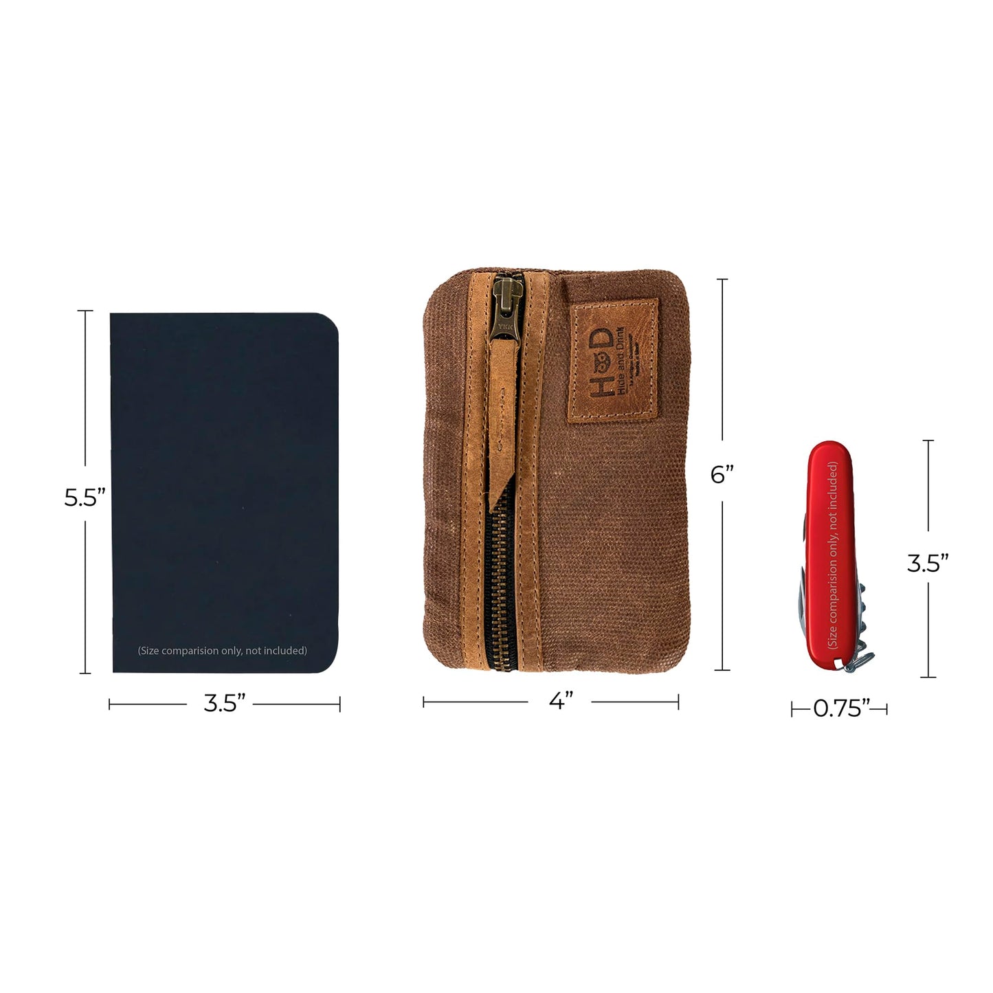 Hide & Drink, Multi-Tool Pocket Pouch, Compact Multipurpose EDC Zippered Bag, Mini Camping Tool Case, Waxed Canvas, Knife Holster, Handmade Slim Organizer, Honey Bourbon