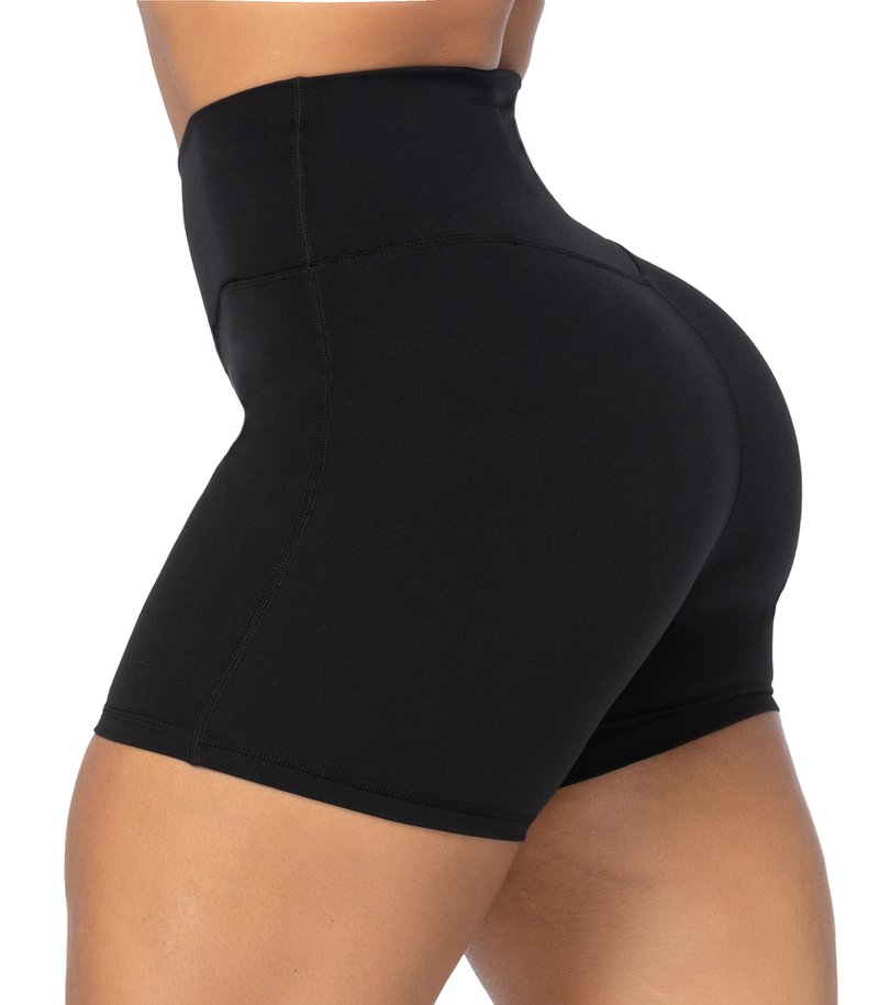 Sunzel Sunzfly Crossover Biker Shorts for Women, V Criss Cross High Waist Yoga Workout Gym Shorts with Tummy Control 4" Black Medium