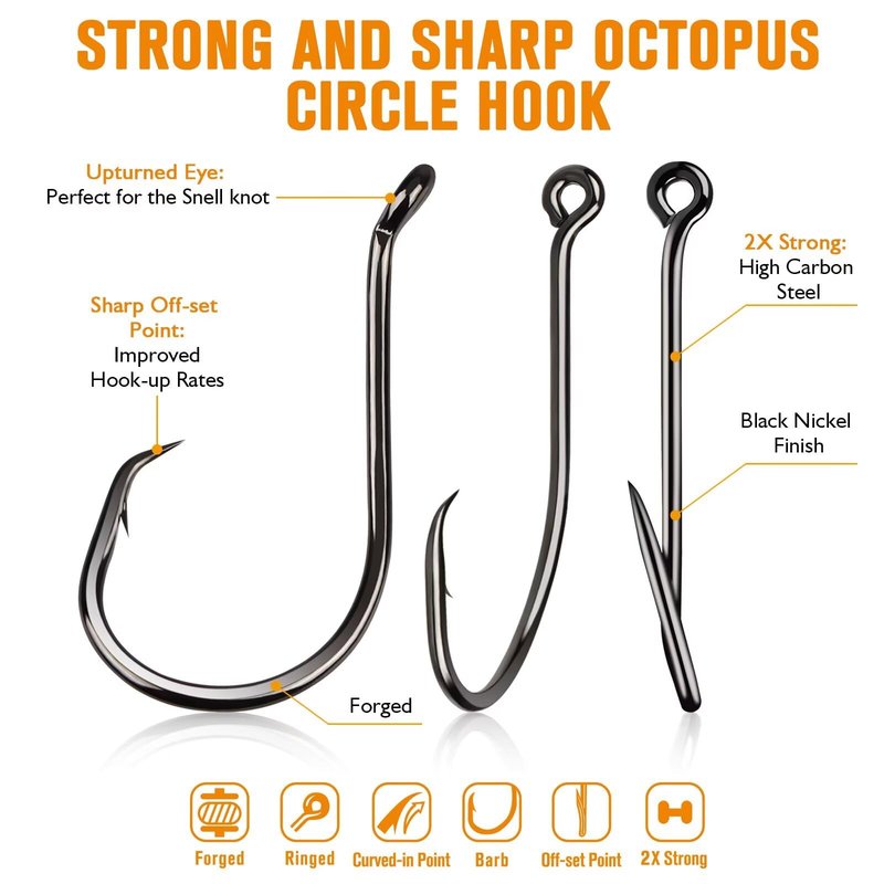 Dovesun Circle Hooks for Catfish 2X Strong 100PCS Catfish Hooks Octopus Circle Hooks Saltwater and Freshwater Black & Red Size 1/0-8/0
