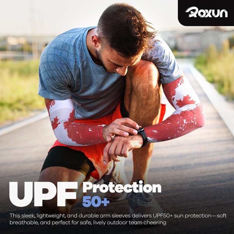 ROXUN 2 Pairs Flag Arm Sleeves Cooling UV Protection for Men Women Soccer Football Sports Canada Flag-2