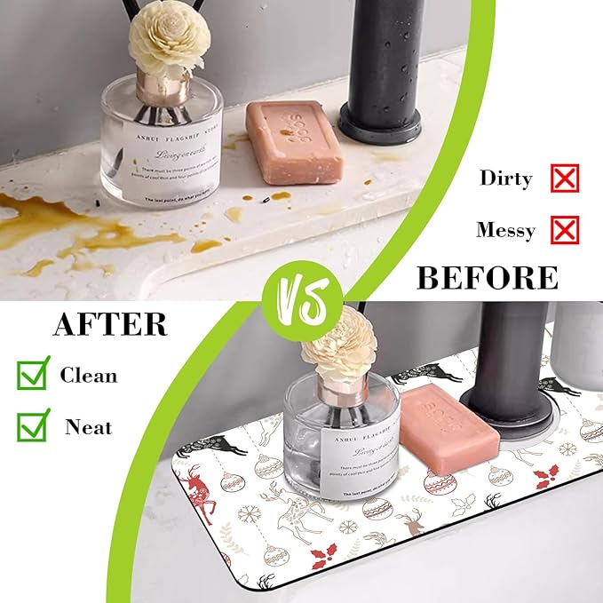 Chrismas Sink Splash Guard Faucet Mat Christmas Absorbent Fast Drying Mat Sink