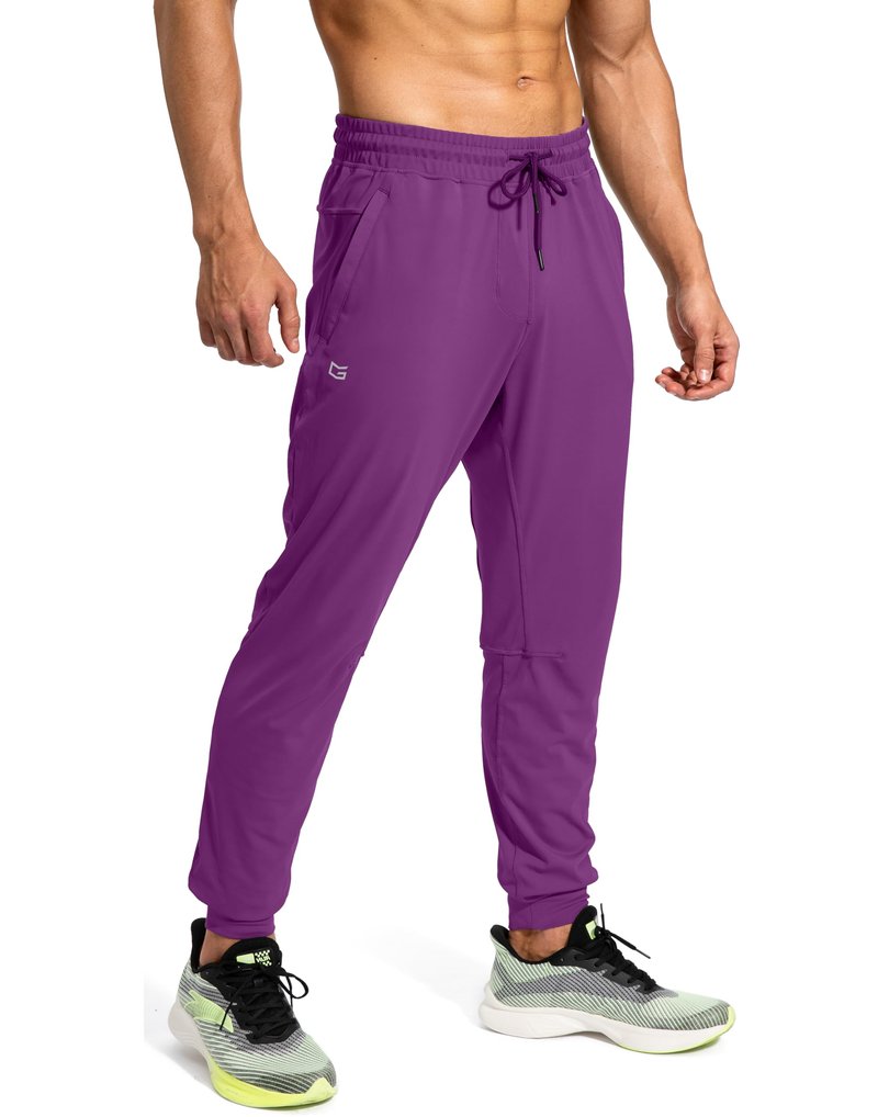 Men's Sweatpants with Zipper Pockets Athletic Pants Traning Track Pants Joggers for Men Soccer, Running, Workout (Purple, Small)