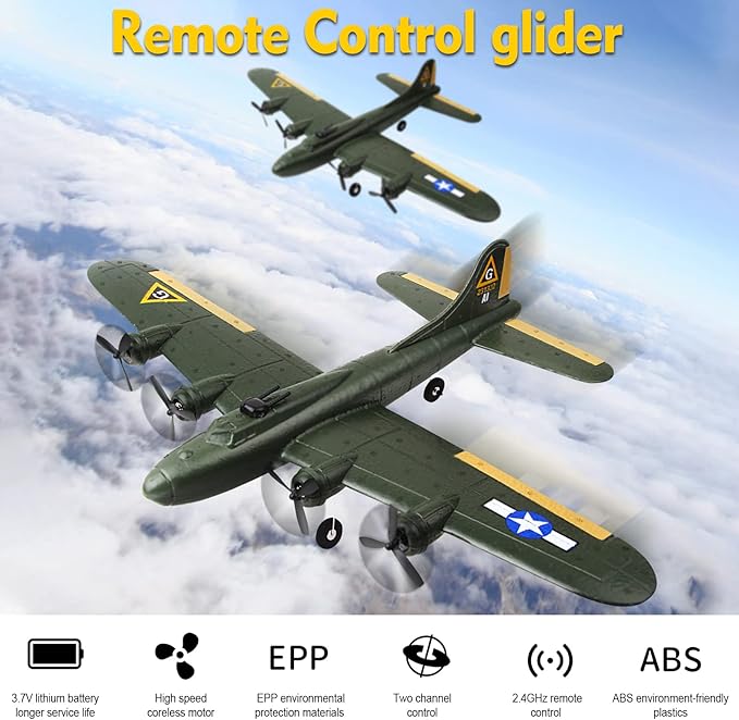 Goolsky FX817 RC Airplane B-17 Bomber Model 2 Channel RC Plane 2.4Ghz Remote Control Airplane Ready to Fly Foam Glider Fixed Wing Aircraft Flight Toys for Beginners and Adults