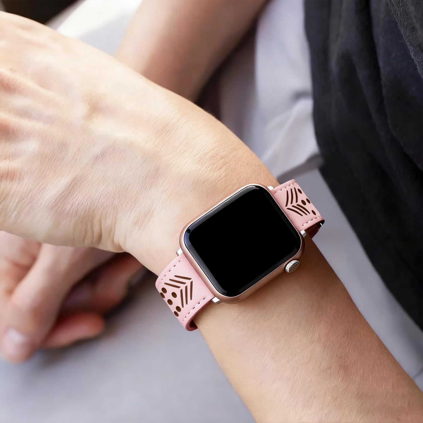Hollow-out Genuine Leather Watch Band for Apple Watch, Dressy Strap for Women Lady Small Wrist, Compatible with Apple Watch Series 11 10 9 8 7 6 SE 3 2 1 Ultra 38mm 40mm 41mm 42mm 44mm 45mm 46mm 49mm
