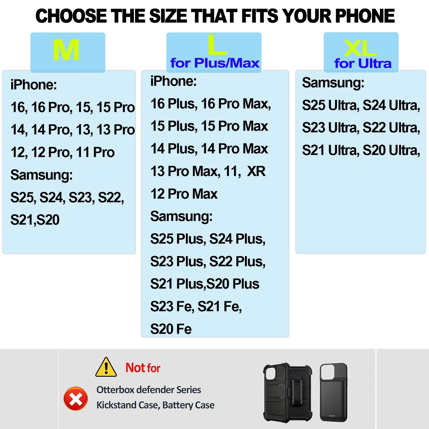 ACCKUO Leather Phone Holster with Strong Metal Belt Clip and Magnetic Closure Compatible with Samsung Galaxy S25/S24/S23/S22/S21/S20 Ultra, XL-Black