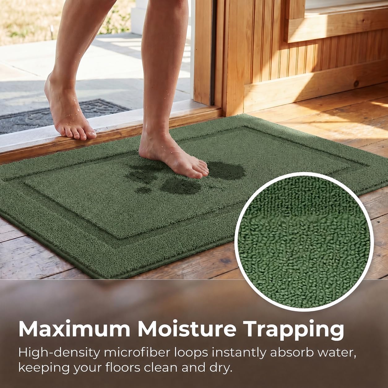 Indoor Door Mat 20 x 31 Inch, Forest Green Entryway Rug, Absorbent Non-Slip Washable Floor Mat for Front Door, Muddy Shoes and Dogs