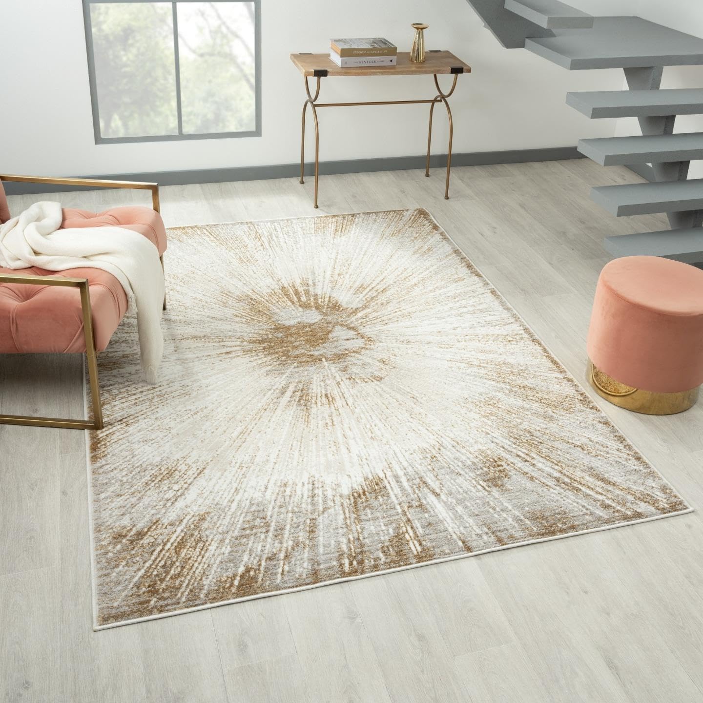 LUXE WEAVERS Abstract Spark Patterned Gold 4x5 Area Rug for Living Rooms
