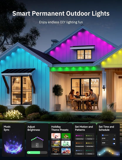 Permanent Outdoor Lights Pro, Smart LED Christmas Eaves Light 50ft with 25 IC+RGBCW LED Lights for House, IP67 Waterproof, for Halloween Xmas Decor, APP/Remote Control