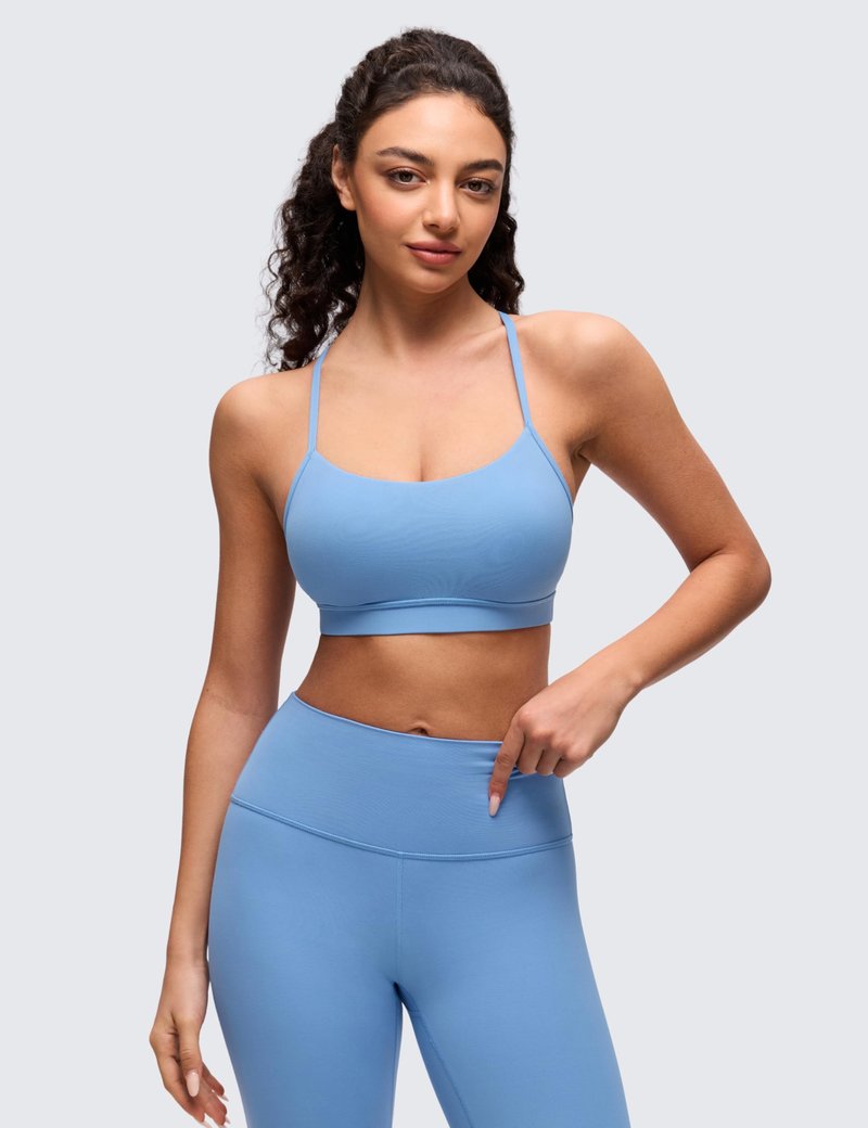 CRZ YOGA Butterluxe Y Back Sports Bras for Women - Padded Racerback Low Impact Spaghetti Thin Strap Workout Yoga Top Party Blue Small