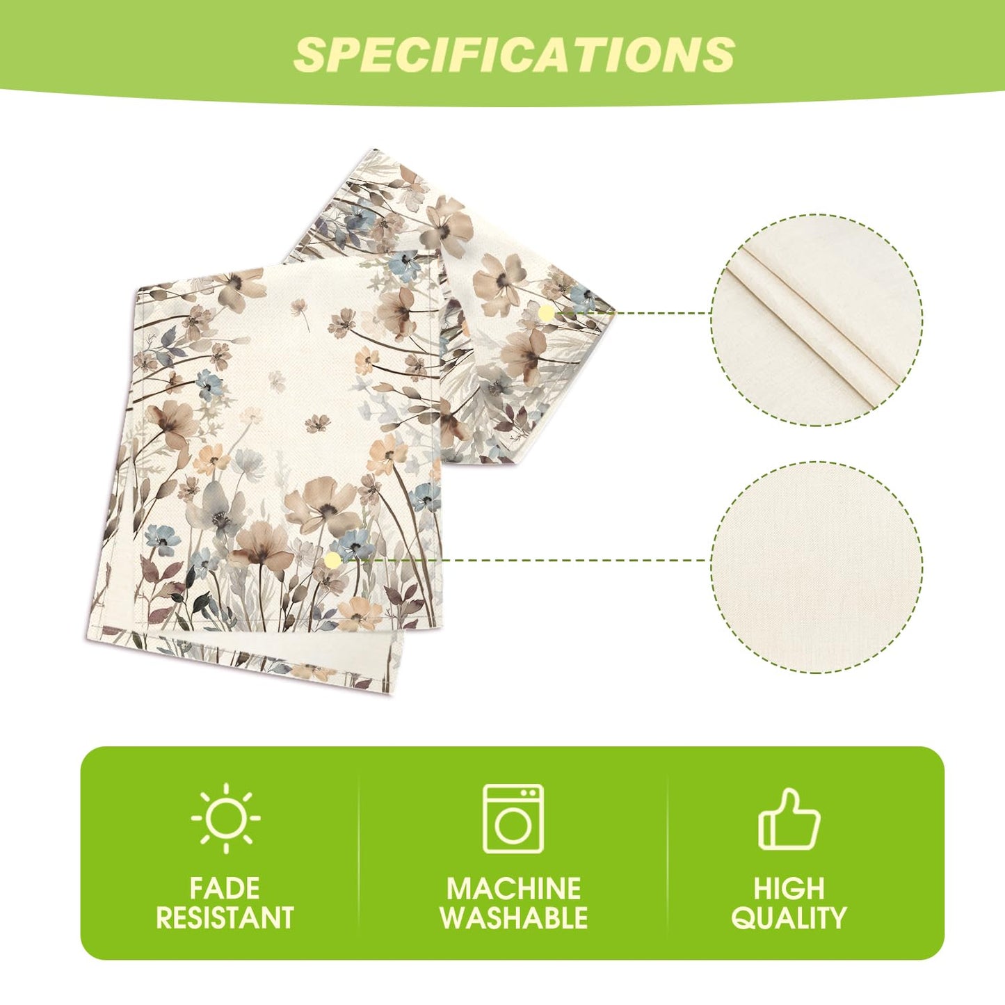 Artoid Mode Brown Poppy Flowers Floral Blossom Summer Table Runner, Fall Kitchen Dining Table Decoration for Home Party Decor 13x72 Inch