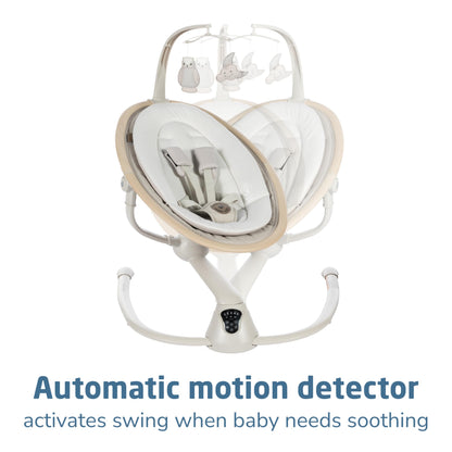 Maxi-Cosi Cassia Baby Swings for Infants: Smart Portable Baby Swing with Music, Lightweight & Foldable Baby Swing, 360 Rotation Infant Swing, Classic Oat
