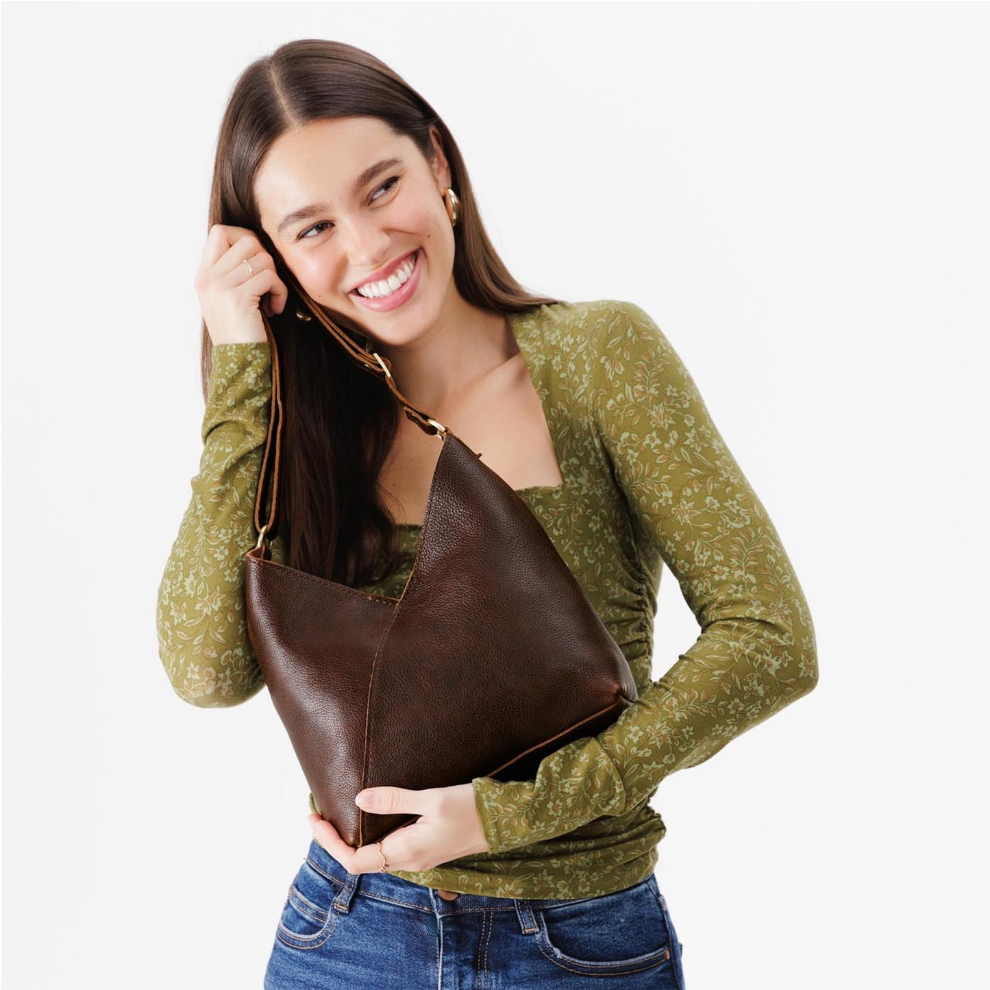 Portland Leather Goods Naomi Shoulder Bag – Slouchy Leather Shoulder Bag with Adjustable Crossbody Strap & Secure Magnetic Closure – Handmade from the Finest Full-Grain Hides – Small, Coldbrew