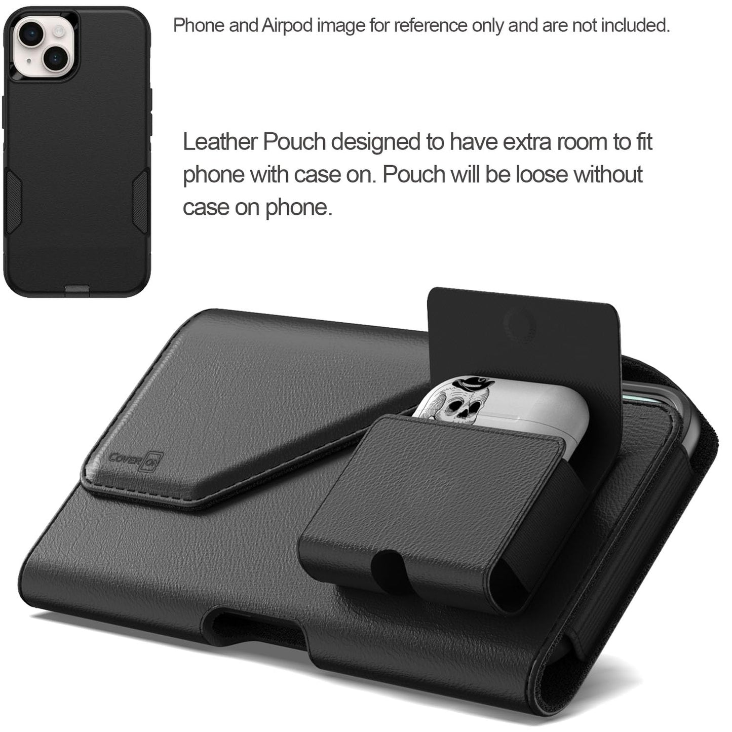CoverON Holster with Earbuds Holder for 1+ OnePlus 15R 15 Nord 4 Open 13 13R 12 12R CE4 One Plus N200 N20 N10 5G 10T 10 9 Pro 8T+ Phone Case Belt Clip Buds Leather Pouch Bag (Fits Otterbox/Any Case)