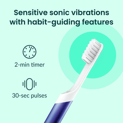 Quip Metal Sonic Electric Toothbrush for Adults - Time Travel & Soft Bristles with Travel Case & Replacement Brush Head - 3 Month Battery Life - Indigo