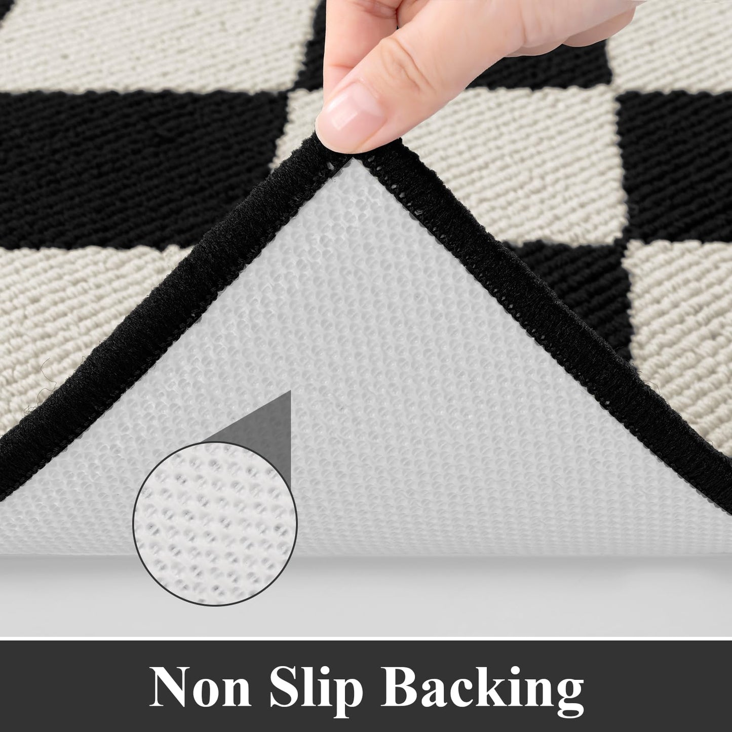 SHACOS 3Pcs Kitchen Rug, Checkered Kitchen Mat for Floor, Washable Non Slip Runner Rug for Hallway Entryway, Kitchen Runner Set for Kitchen, Front of Sink (17"x30"+17"x47"+17"x59", Black/White)