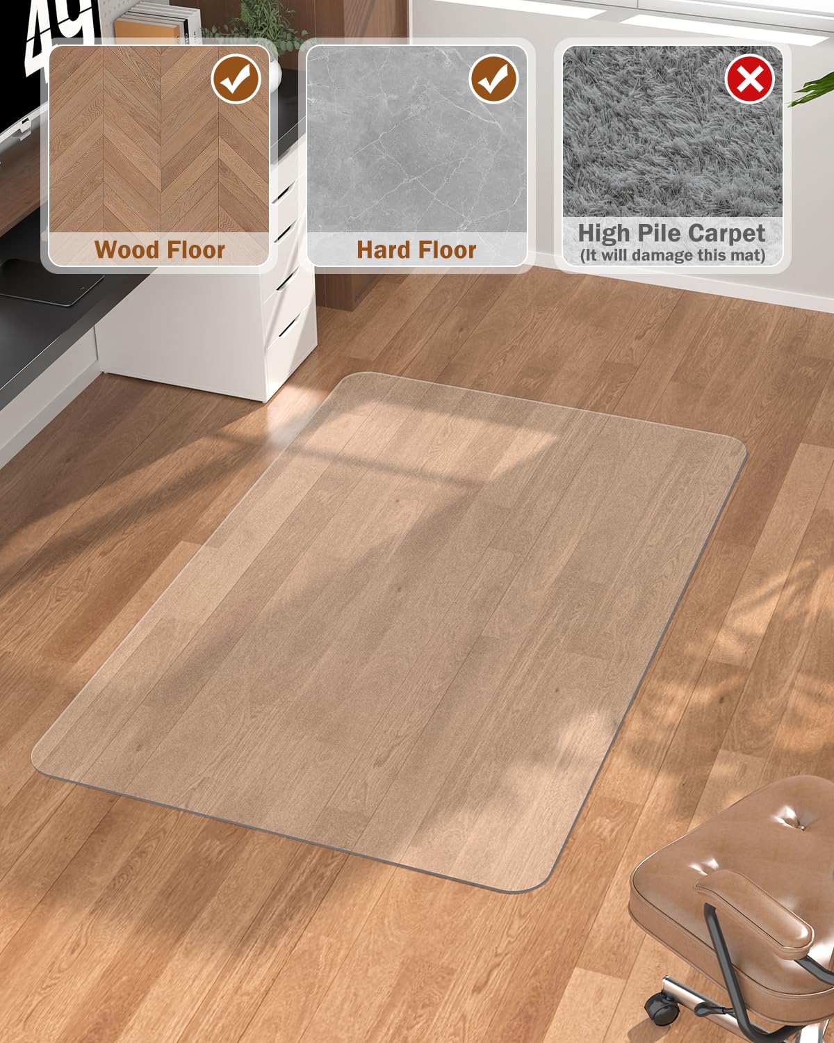 Blvornl Frosted Clear Chair Mat for Hardwood Floor, 32.5"*53" Hard Material Office Chair Mat, Memory Plastic Computer Chair Pad for Rolling Chairs, Desk Floor Rug for Office and Home
