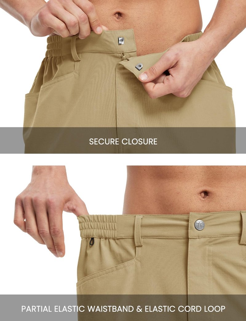 TBMPOY Men's Golf Shorts 9" Lightweight Quick Dry Hiking Cargo Shorts Casual Travel Outdoor with 4 Pockets Khaki 38