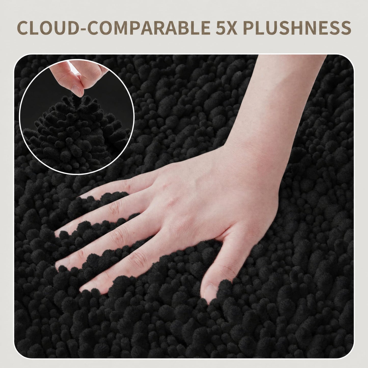 Ruggnovea Bathroom Rugs Non Slip Washable 32x20, Extra Thick Soft Chenille Absorbent Bath Mat, High Density Barrier Non Slip Backing, Quick Dry Plush Shaggy Floor Carpet for Tub&Shower, Black