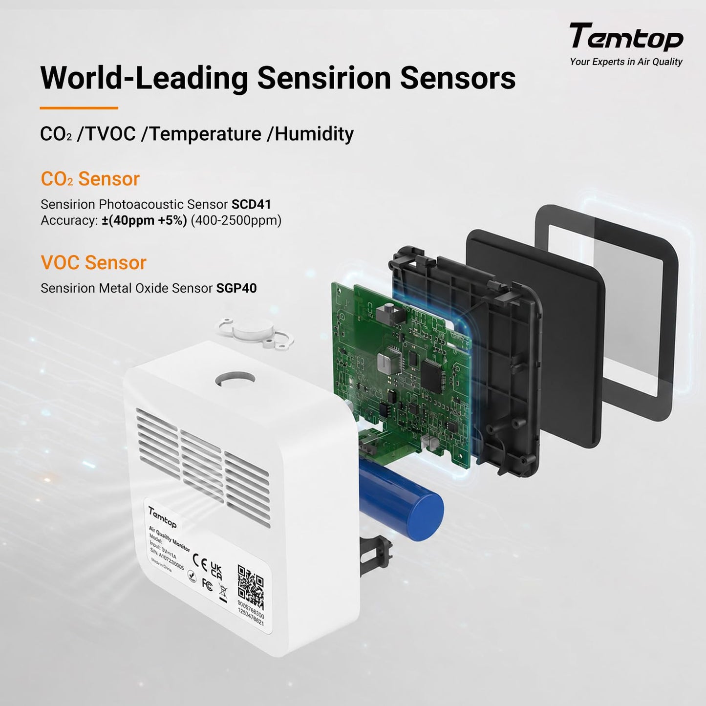 Temtop M10+ 6-in-1 CO2 Meter & Indoor Air Quality Monitor