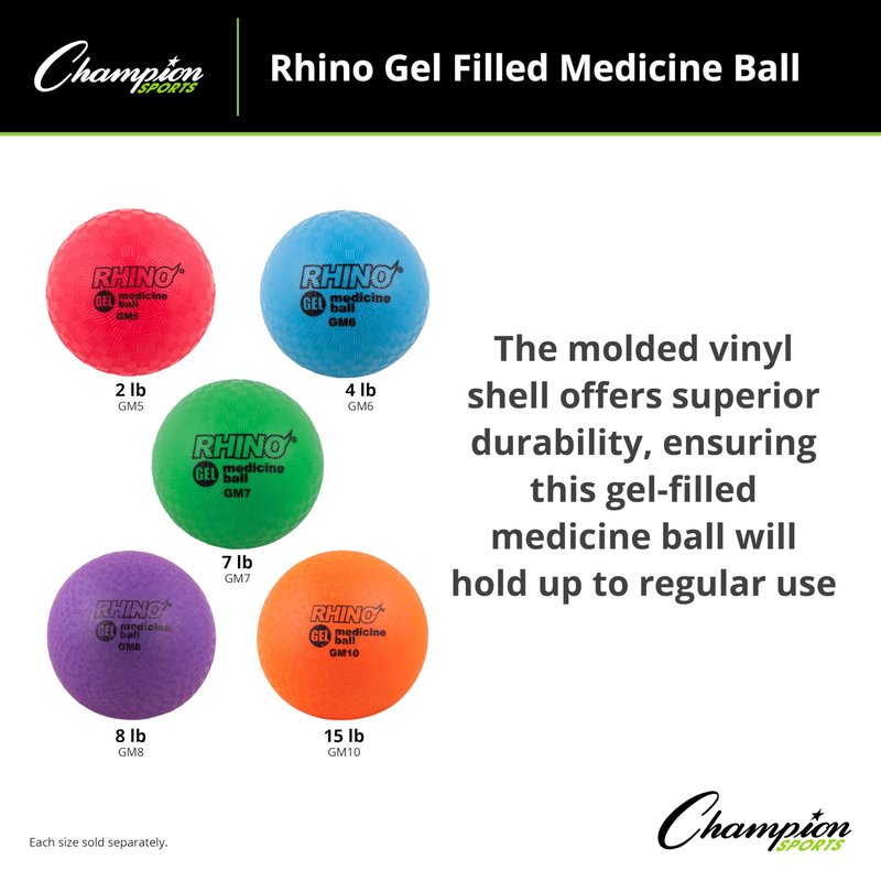 Champion Sports Rhino Gel Filled Medicine Ball (Green 7 lbs)
