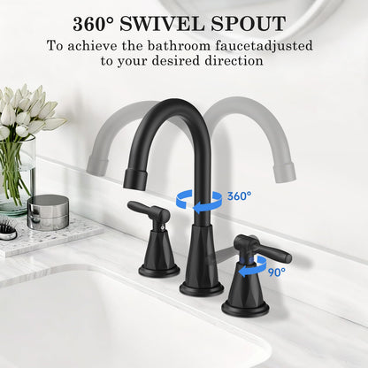 Bathroom Faucets with Filter, Widespread Black Bathroom Sink Faucet for 3 Holes with Pop-up Drain Assembly, Two Handle Vanity Faucet (Contemporary)