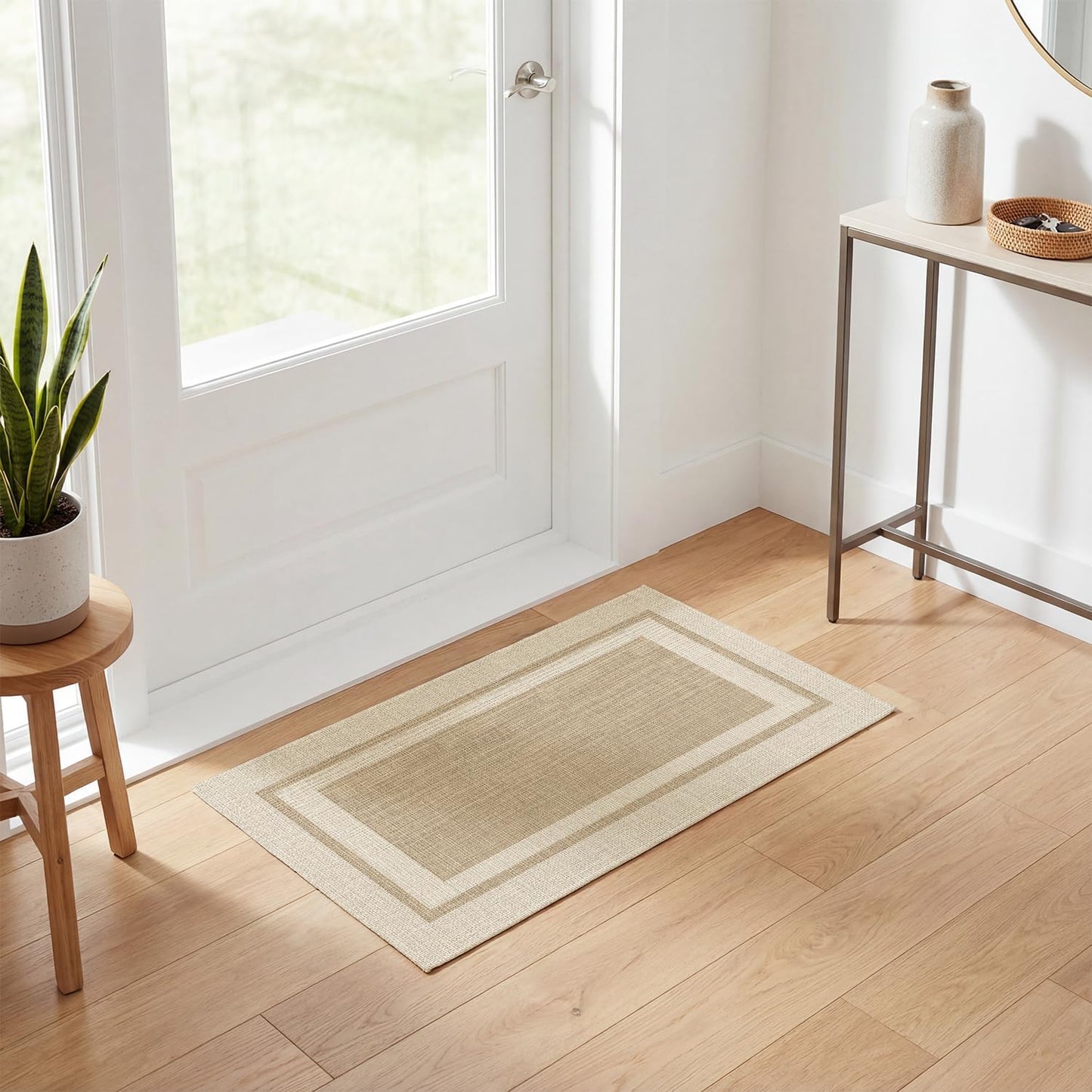 Artoid Mode Beige Absorbent Rectangle Non-Skid Doormat, Home Mats Non Slip Washable Natural Rubber Back Door Mat Floor Mat for 17x29 Inch