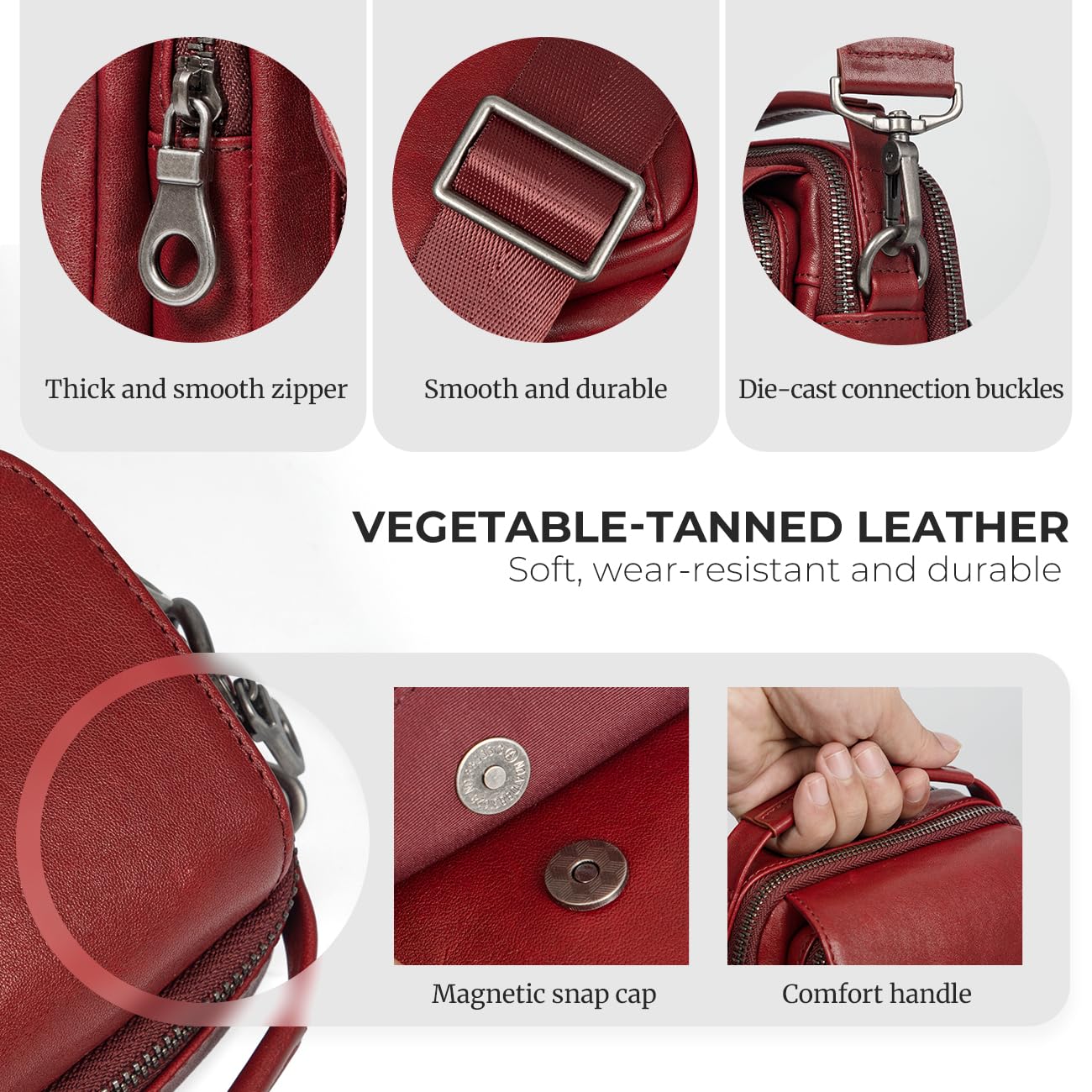 Augus Leather Small Messenger Bag For Men Crossbody Handbag Shoulder Sling Travel Bags for Men Purse Daypack Magnetic Buckle (burgundy)