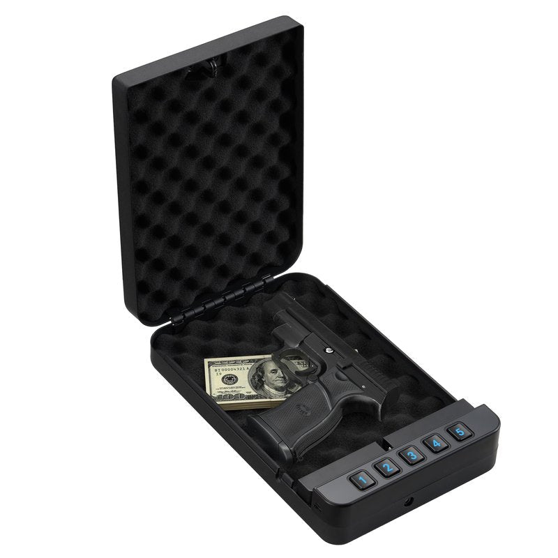 RPNB Gun Safe, Portable Gun Safe for Handgun, Smart Pistol Safes with Backlit Digital Keypad, Handgun Safes Perfect for Nightstand Bedside, Small Gun Case for Car