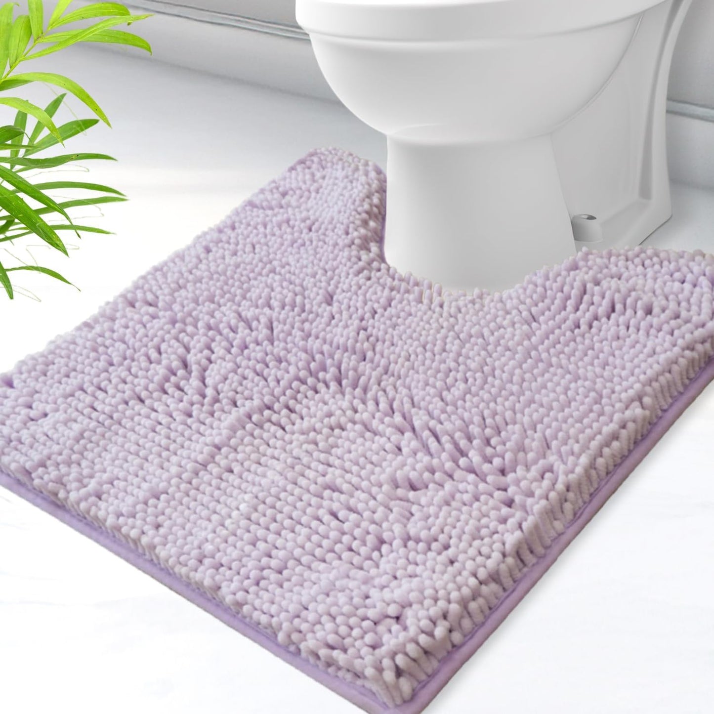 AINAHYVA U-Shaped Toilet Rug, Chenille Contour Bathroom Mat, Non-Slip PVC Backing, Machine Washable, 24x20, Lavender