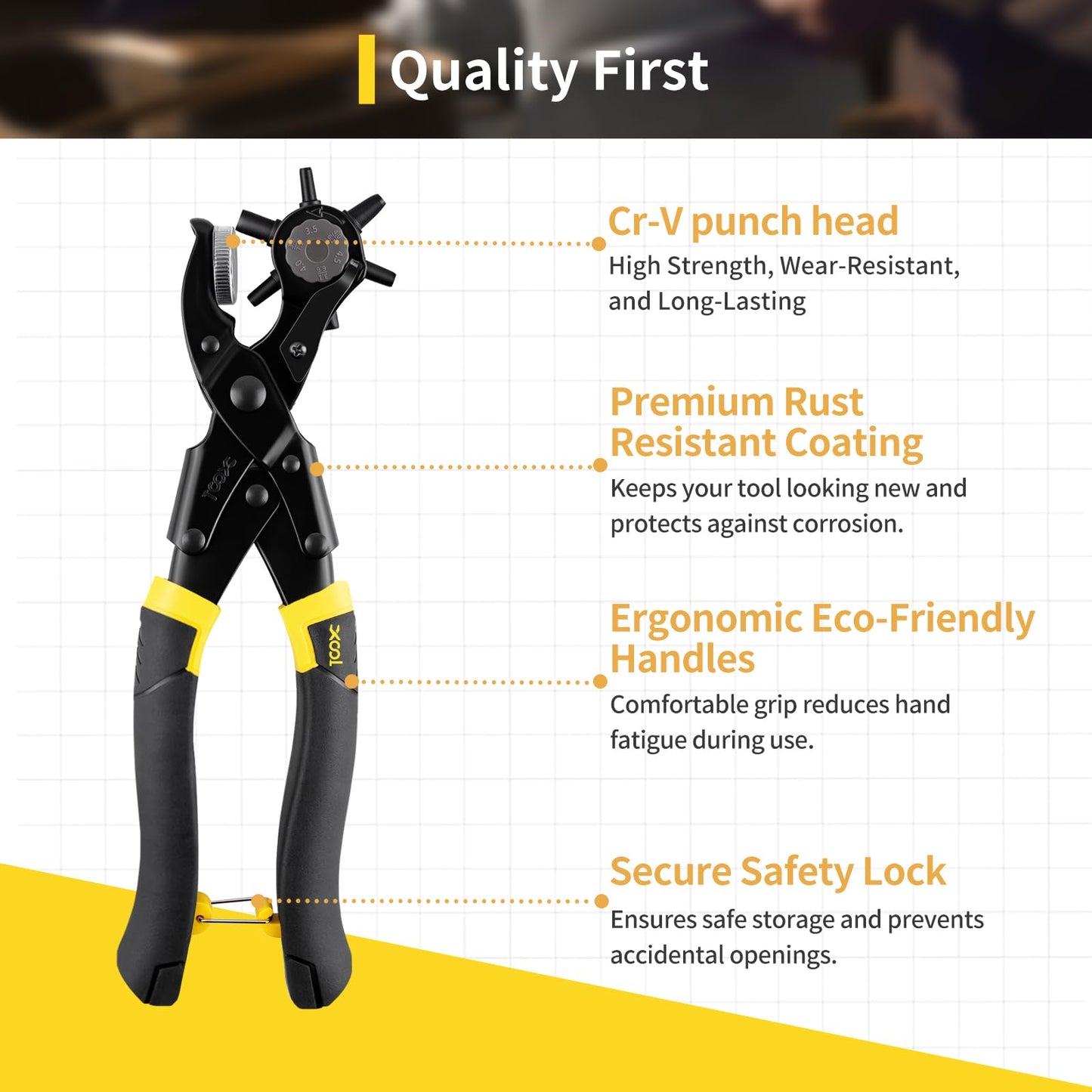XOOL Round & Oval Leather Hole Punch Set, Upgraded Long Handle Revolving Punch Plier Kit for Belts, Watch Bands, Straps, Dog Collars, Saddles, Shoes, Fabric, DIY Home & Leather Craft Project