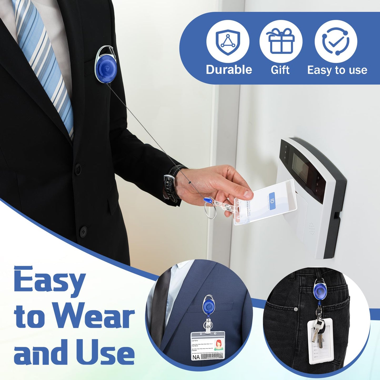 Laumoi 150 Packs Retractable ID Badge Holder Name ID Badge Reel Clips Keychain with Belt Clip and Key Ring for Office Worker Doctor Nurse Employee (Transparent Blue)