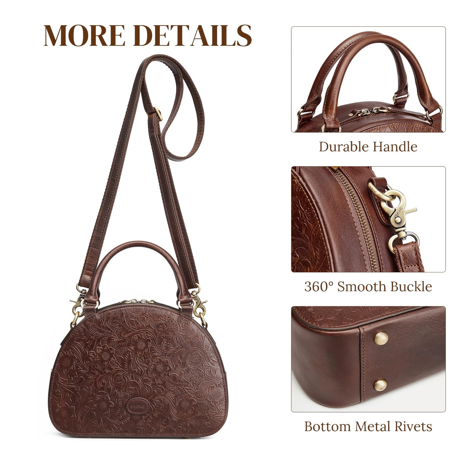 S-ZONE Leather Crossbody Bags for Women Vintage Handbag Top Handle Purse Designer Dome Satchel