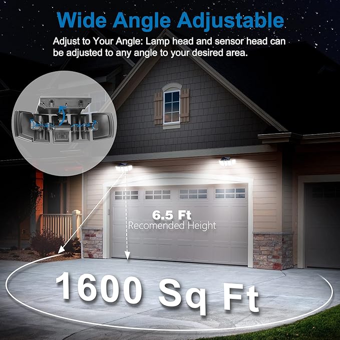 AmeriTop Solar Lights Outdoor 300 LED 7000K Motion Sensor Lights Cordless; 5 Adjustable Heads, 360° Wide Angle Illumination, IP65 Waterproof, Security LED Flood Light for Patio Yard Garden 2 Pack