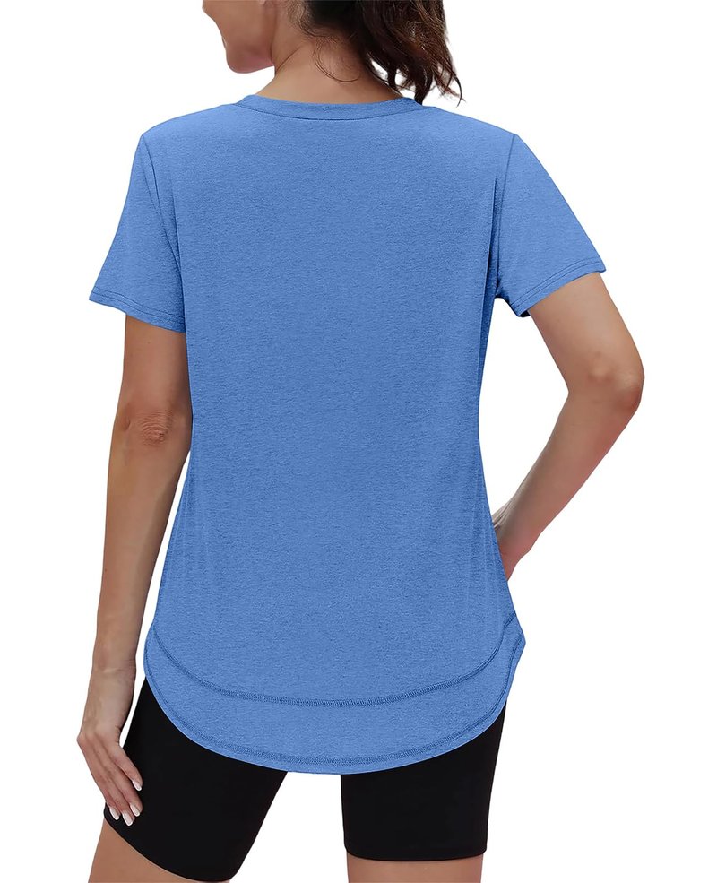 Oversized Tshirts for Women Dry Fit Plus Size Spring Clothes Summer Athletic Tops Workout Shirts V Neck Blue 3XL
