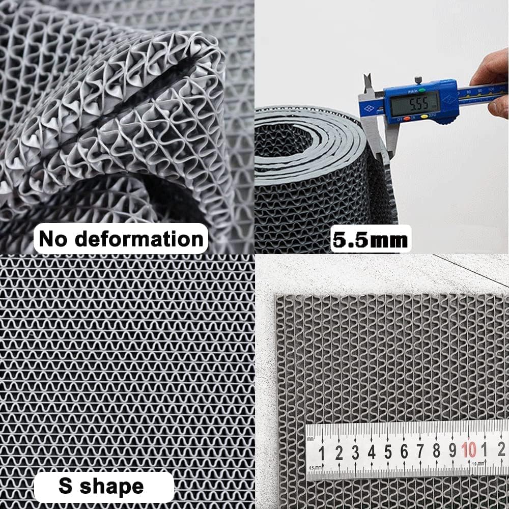 4x10 Ft Non Slip Drainage Floor Mats, 0.22'' Thick PVC Mesh Hollow Drainage Mat, Bathroom Pool Floor Mat for Garage Basement Restaurant Swimming Pool Bath Shower Wet Area (Gray)