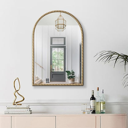 Arched Gold Wall Mirror Antique Beaded Frame Bathroom Wall Mirror Baroque Vanity Mirror Decorative Mirrors for Living Room,Bedroom