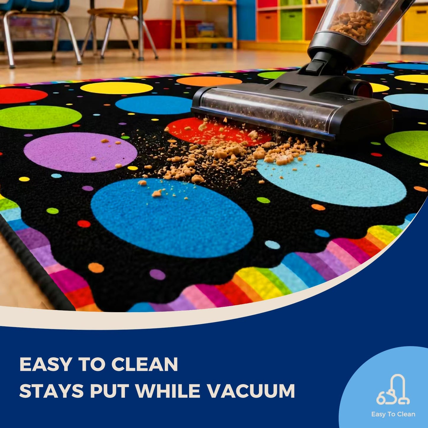 Boooooom Jackson Classroom Rug - 7'6''x13'12'' Rainbow Seating Dots Preschool Classroom Carpet, Non-Slip & No-Trip Edges, Vibrant Colors for Kids Playroom Floor Mat