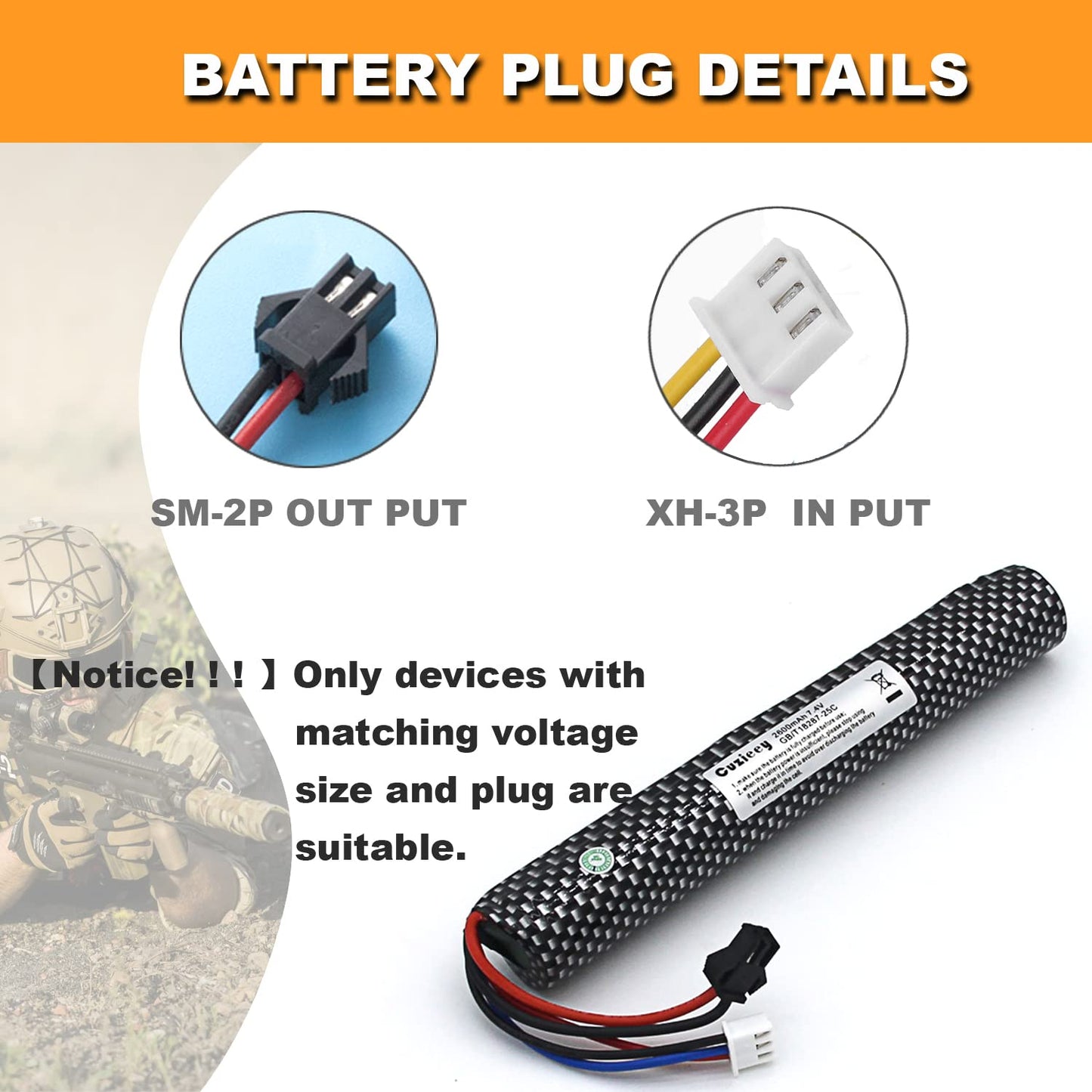 Cuzieey 2 pcs 7.4V 2600mAh Gel-Gun Battery SM2P Plug: Lipo Battery for Splatter Balls - Compatible with SRB1200, SRB400, SRB400-SUB, MP5K, M4 and M110 Water Bead Blaster