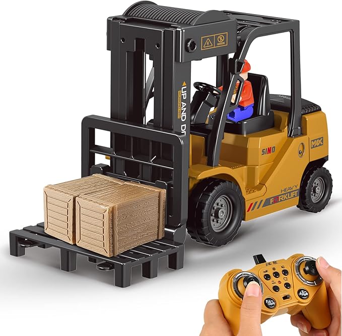 Remote Control Forklift 11 Channel Rc Forklift Cranes Construction Toys w/Boxes/Sound and Light Spray Two Rechargeable Batteries Kids Forklift Toy Christmas &amp Birthday Gifts