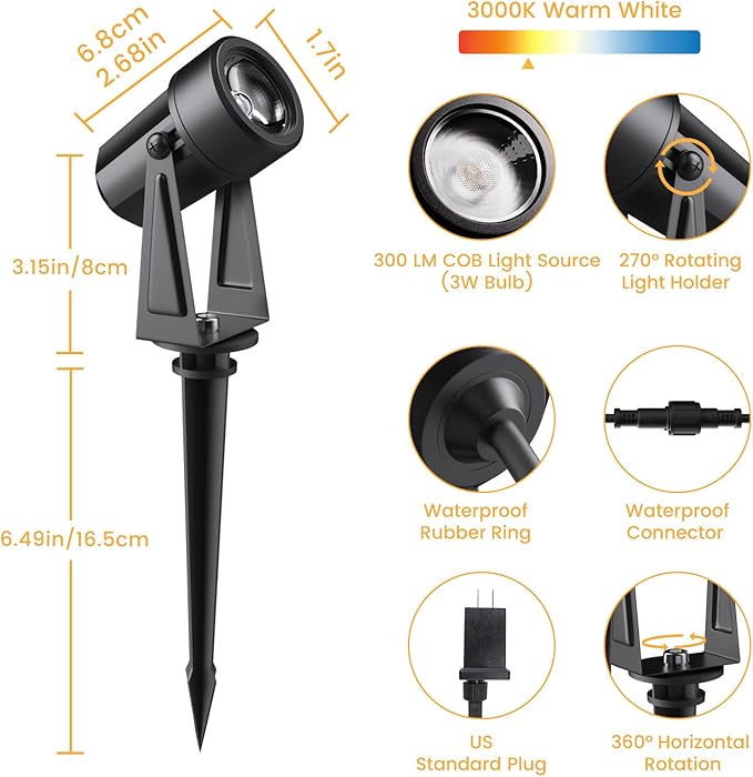 Low Voltage Landscape Lighting,4 Pack Outdoor LED Landscape Spotlights with Transformer 27V Garden Lights Pathway Lights IP65 Waterproof 3000K Warm White