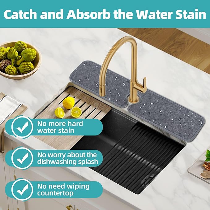 PoYang 2 Pack Faucet Mat for Kitchen Sink Splash Guard Long: Super Absorbent