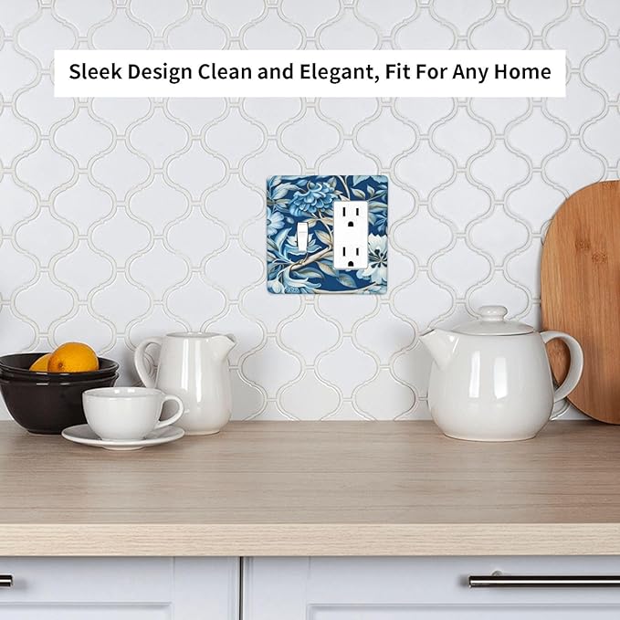 Floral Pattern, Botanical Illustration, Blue Background, White Flowers, Blue Flowers, Branches, Leaves, Decorative Art