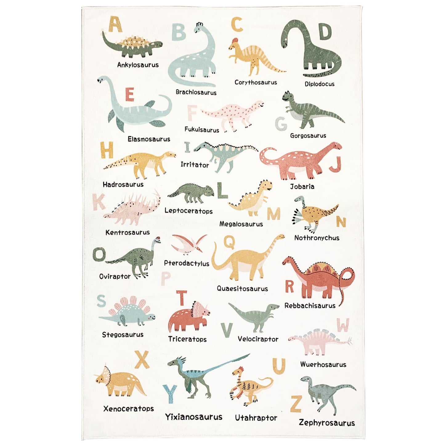 Abeigoi Dinosaur Area Rug - 4x6Ft Large, Soft, Washable, Non-Slip, ABC Animal Alphabet Playroom Carpet Mat for Kids, Bedroom, Nursery, Educational Decor