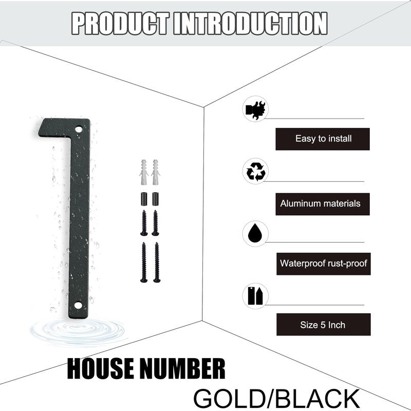 5"Floating House Numbers Metal House Numbers for Outside Large Address Numbers for House Mailbox Numbers Black Modern Aluminum Weatherproof Easy Installation (6, 5 Inch Black)
