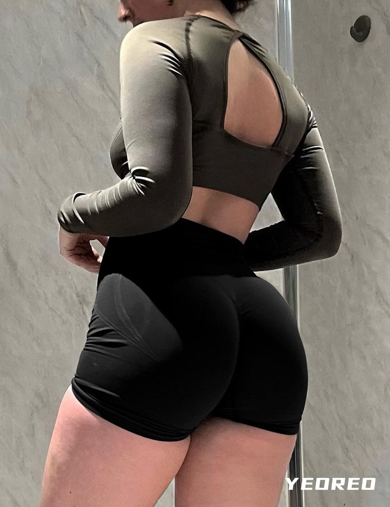 YEOREO Dora Seamless Scrunch Workout Shorts for Women High Waisted Butt Lifting Gym Yoga Biker Shorts Black XL