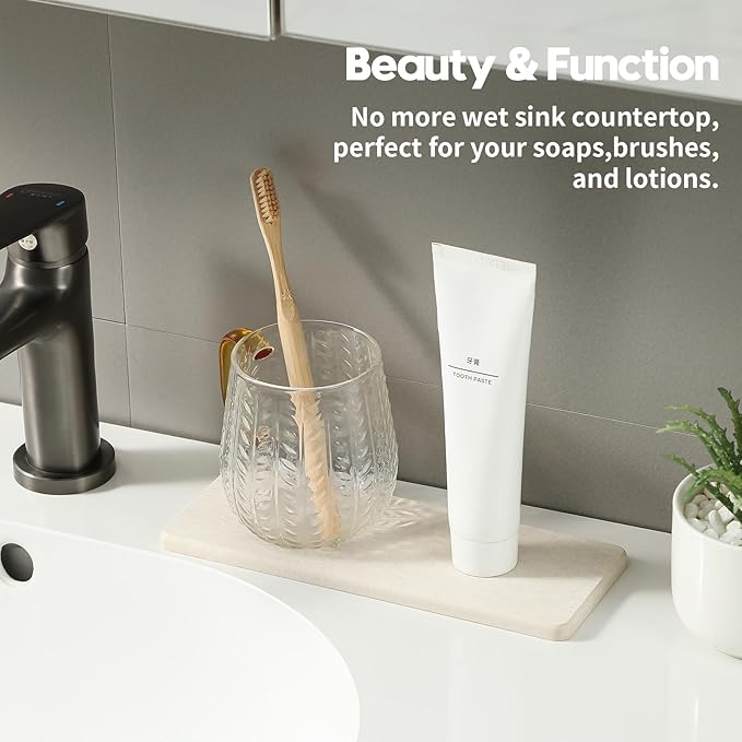 2PCS Bathroom Sink Vanity Trays, Water Absorbing Diatomite Stone Drying Soap