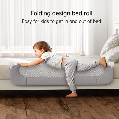 UPGOGO Folding Bed Rail for Toddlers,Baby Bed Rail Guard with Reinforced Anchor Safety System,Fit Bunk,Full Size,Queen,King,Twin(Grey,71"x23.6")
