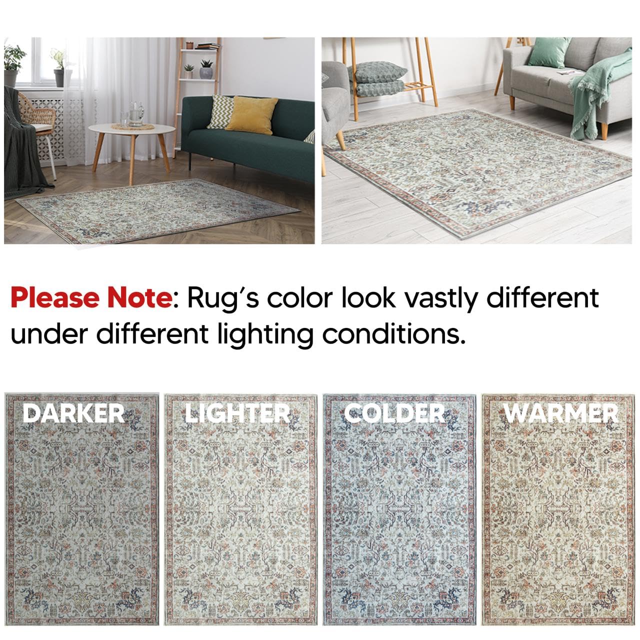 Keen Home Design 3x5 Rug - Machine Washable Entry Rug with Non-Slip Backing, Ideal for Enteryway, Kitchen, Bathroom, Laundry Room - Vintage, Easy Clean, Durable, Low Pile Rug - (3' x 5')