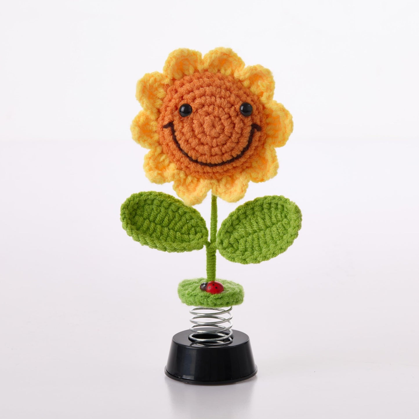 Aisle 3 Essentials Smiley Sunflower Bobblehead – Cute Dashboard & Desk Décor | Spring-Mounted Dancing Flower Ornament with Ladybug Accent | Cheerful Gift for Car, Office, or Home