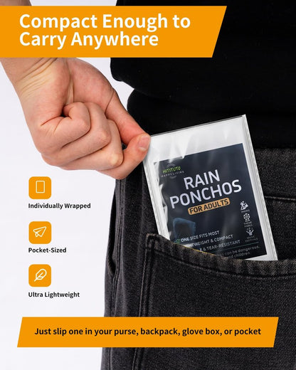 Disposable Rain Ponchos - Extra Long Waterproof Emergency Poncho with Hood for Adults, Bulk Family 24 Pack Raincoat for Park, Concerts, Hiking, Camping Essentials, Home Emergency Survival Kits, Clear